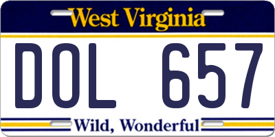 WV license plate DOL657