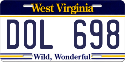 WV license plate DOL698