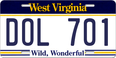 WV license plate DOL701