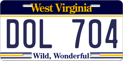 WV license plate DOL704