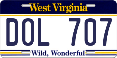 WV license plate DOL707
