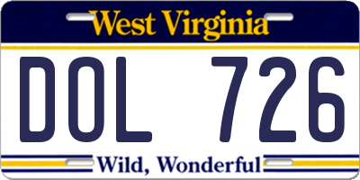 WV license plate DOL726