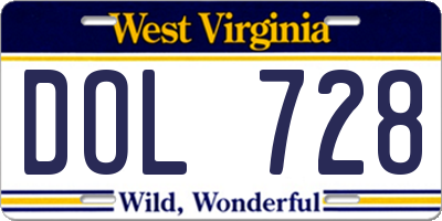 WV license plate DOL728