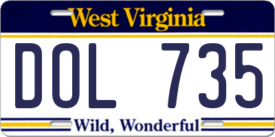 WV license plate DOL735