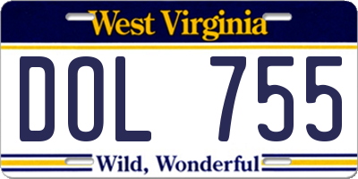 WV license plate DOL755