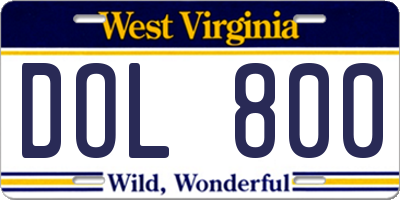 WV license plate DOL800