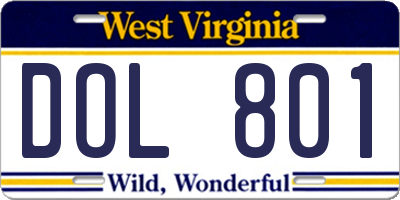 WV license plate DOL801