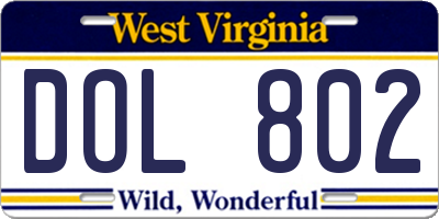 WV license plate DOL802