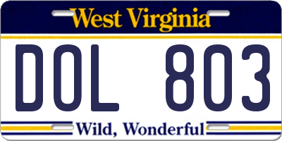 WV license plate DOL803
