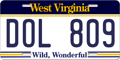 WV license plate DOL809