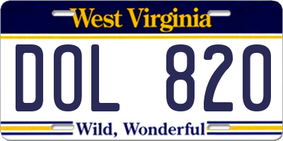 WV license plate DOL820