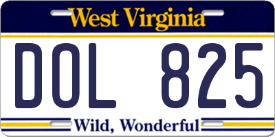 WV license plate DOL825
