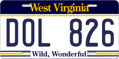 WV license plate DOL826