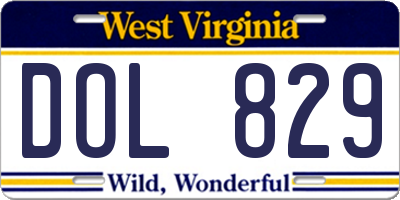 WV license plate DOL829