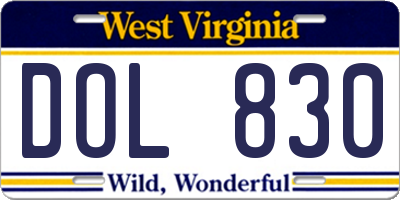 WV license plate DOL830