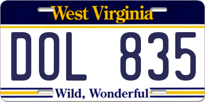 WV license plate DOL835