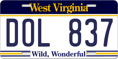 WV license plate DOL837