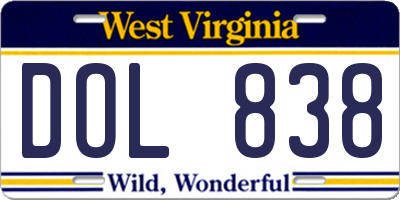 WV license plate DOL838