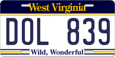 WV license plate DOL839