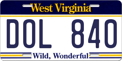 WV license plate DOL840