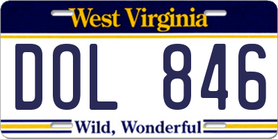 WV license plate DOL846