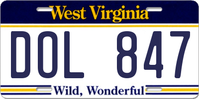 WV license plate DOL847