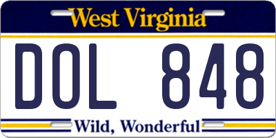 WV license plate DOL848