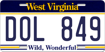 WV license plate DOL849