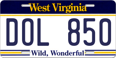 WV license plate DOL850
