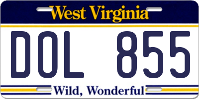 WV license plate DOL855