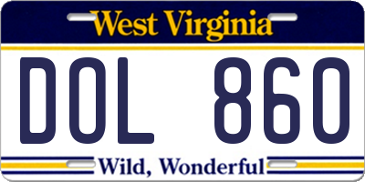 WV license plate DOL860