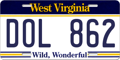 WV license plate DOL862