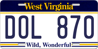 WV license plate DOL870