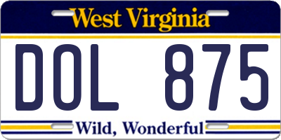 WV license plate DOL875