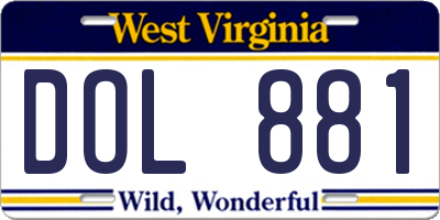 WV license plate DOL881