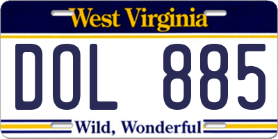 WV license plate DOL885