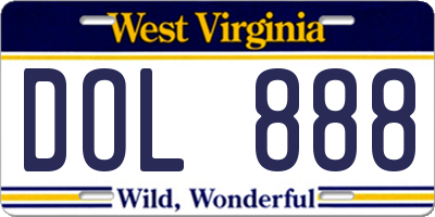 WV license plate DOL888