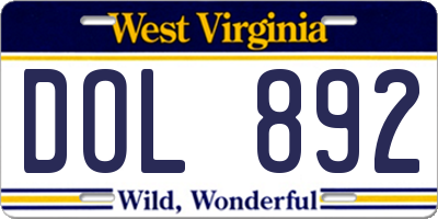 WV license plate DOL892