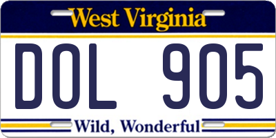WV license plate DOL905