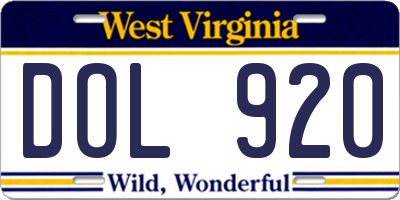 WV license plate DOL920