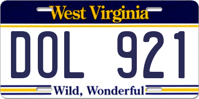 WV license plate DOL921