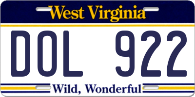 WV license plate DOL922