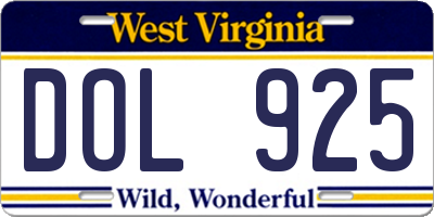 WV license plate DOL925