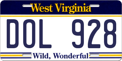 WV license plate DOL928