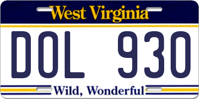 WV license plate DOL930