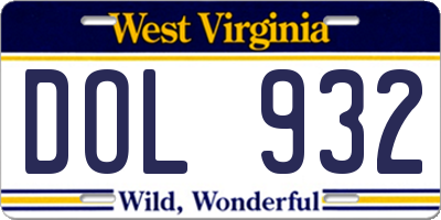 WV license plate DOL932