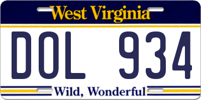 WV license plate DOL934