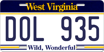 WV license plate DOL935