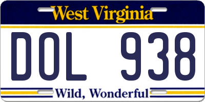 WV license plate DOL938
