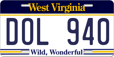 WV license plate DOL940